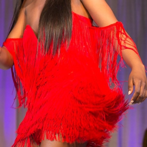 Customized Red Fringe Tassel Dress - Picture 3 of 5
